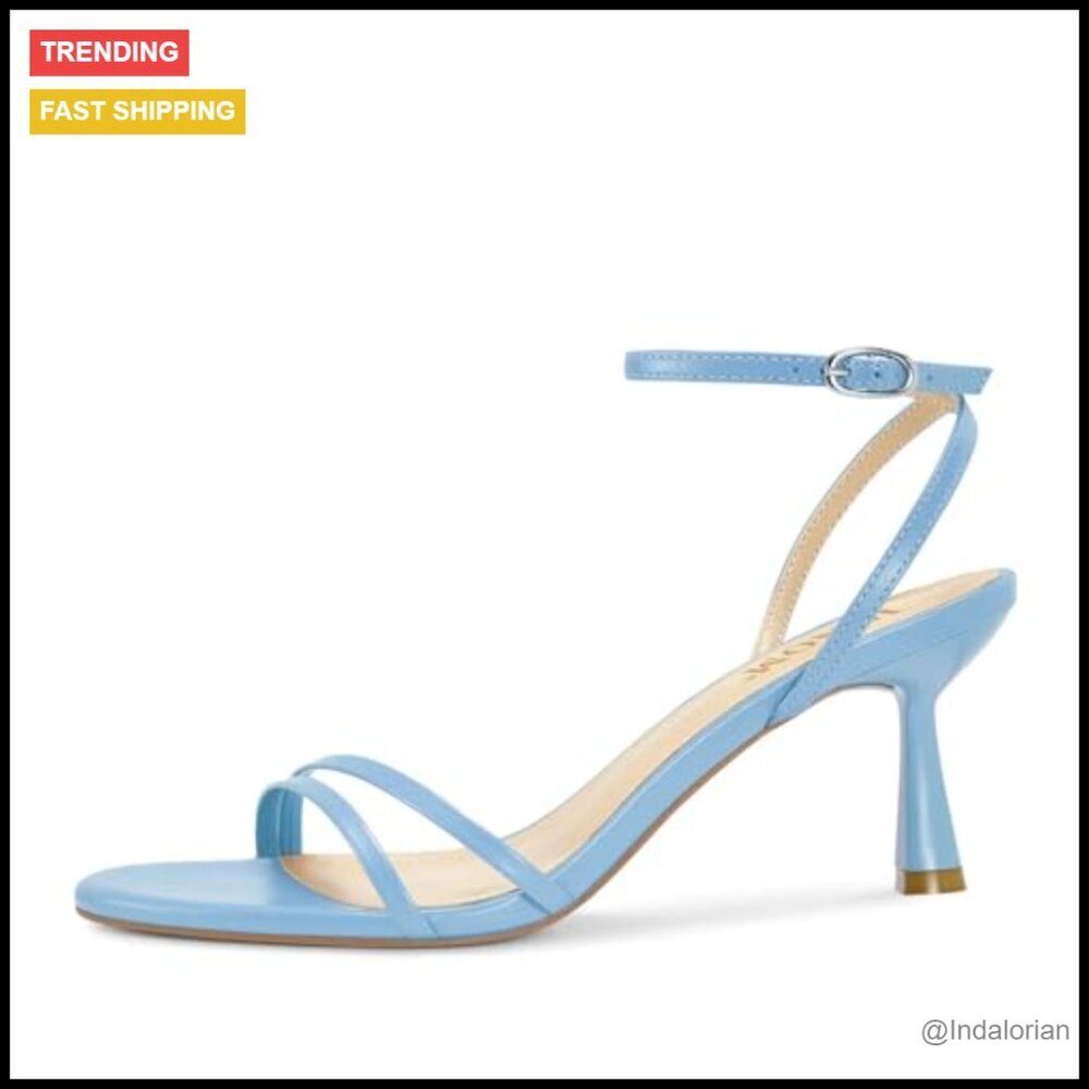 Round Toe Strappy Ankle Strap Kitten Heel Comfort Dress Sandals - Picture 4 of 7